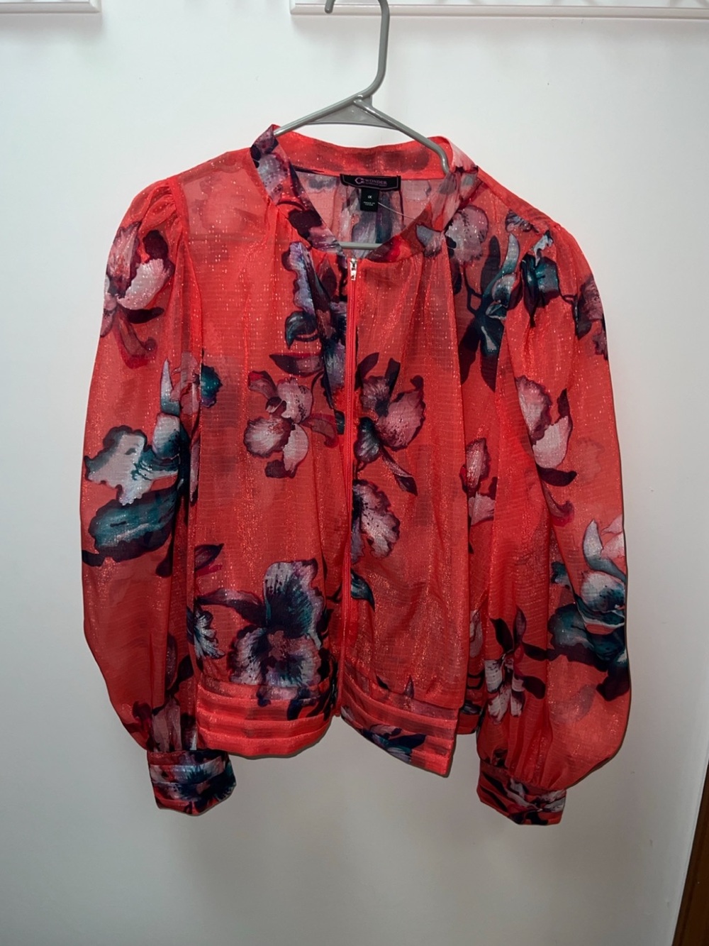 C Wonder Floral Sheer Bomber Jacket Size 1X